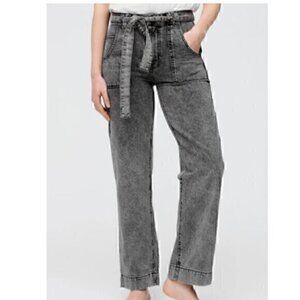 Forever 21 Jeans Women 29 Front Seam Tie Waist Black Gray High Rise Straight Leg